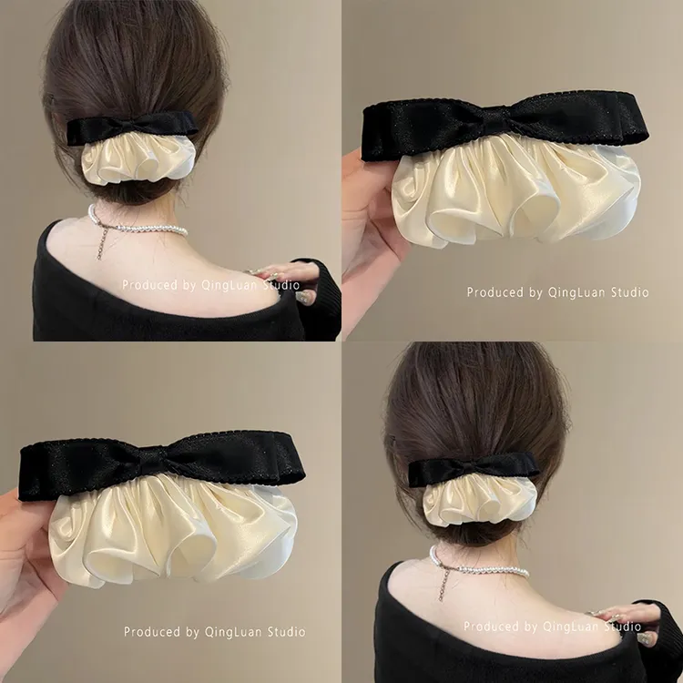温柔法式~缎面裙摆蝴蝶结弹簧夹女温柔高级感半扎发夹甜美盘发器