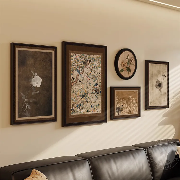 宋代美学客厅装饰画侘寂风中古风沙发背景墙挂画中式复古组合壁画