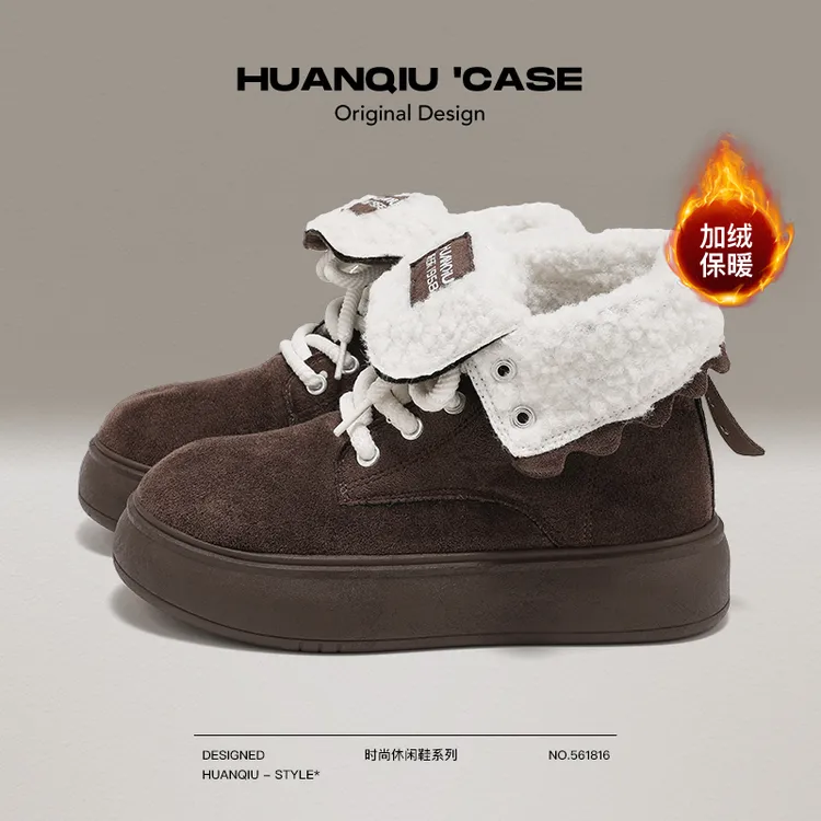 环球复古短筒厚底雪地靴女款冬季新款2025加绒加厚增高保暖棉鞋子