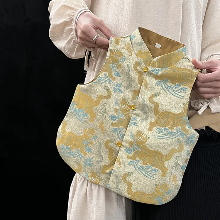 新中式童装男童女童拜年服唐装国风复古老虎图案背心外搭气质马甲