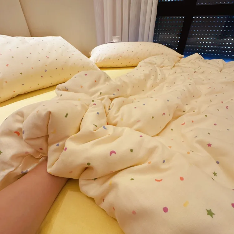 全棉A类母婴级有氧软糯纯棉双层纱亲肤小清新助眠被套三件套四件