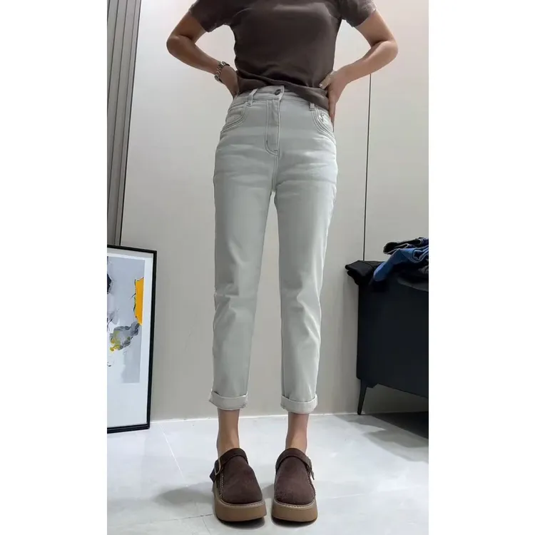 艾塔莉秋季新款极简风直筒裤烟管裤窄版裤子小个子八分裤牛仔裤女