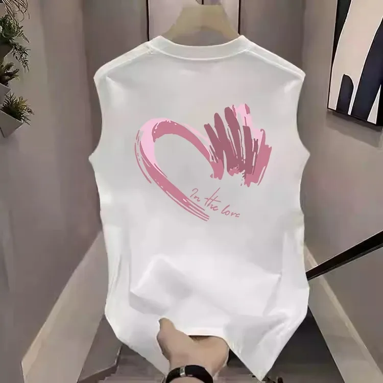 殿若潮牌运动爱心背心男宽松休闲夏季纯棉健身无袖t恤ins痞帅坎肩