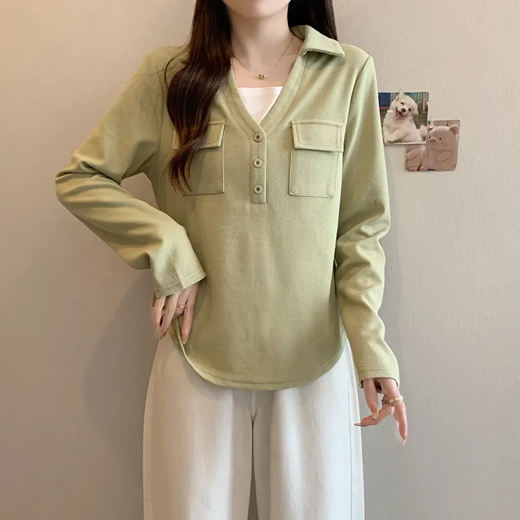 大码假两件正肩显瘦针织衫女春季新款胖妹妹休闲百搭显瘦打底上衣