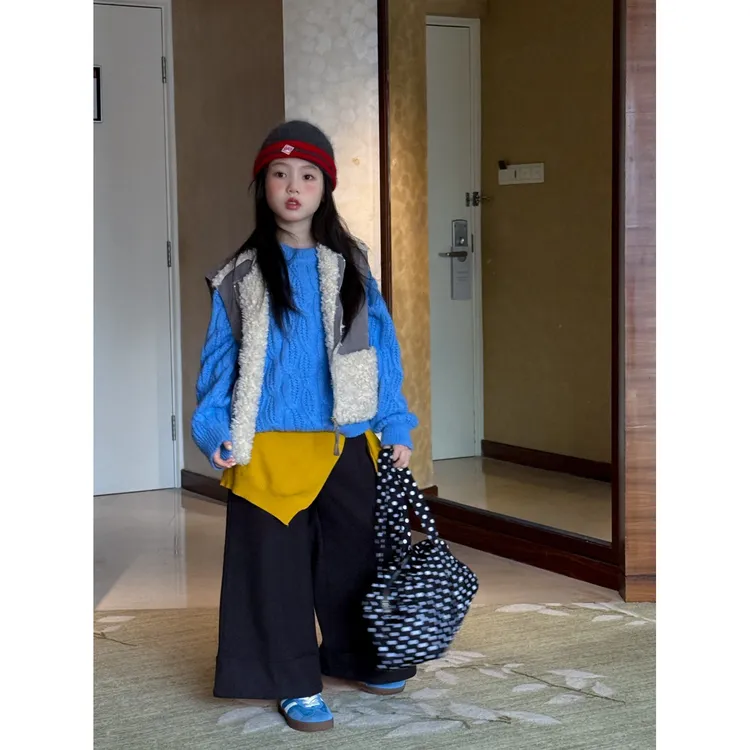 LJ-72033-TBB童装女童裤子2025秋冬新款韩版波点呢料裤萌趣百搭