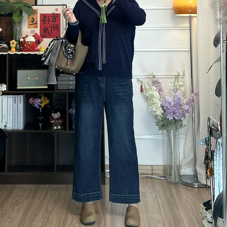 YZJ【又见梨形报蒽裤】秋季复古大码时尚百搭高弹力直筒烟管牛仔裤