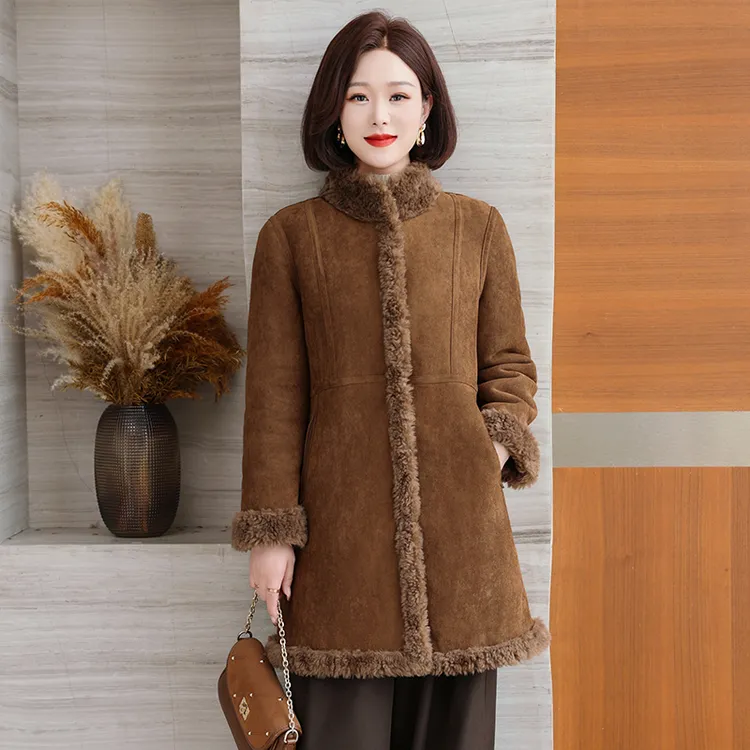 新款羊羔毛大衣皮毛一体中长款爆款双面穿100羊毛女装外套妈妈装