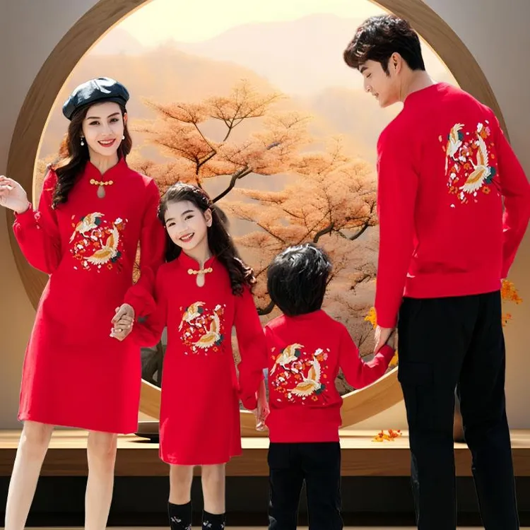 FANZHESA2025新年亲子装过年汉服新中式母女秋冬母子一家三口周岁