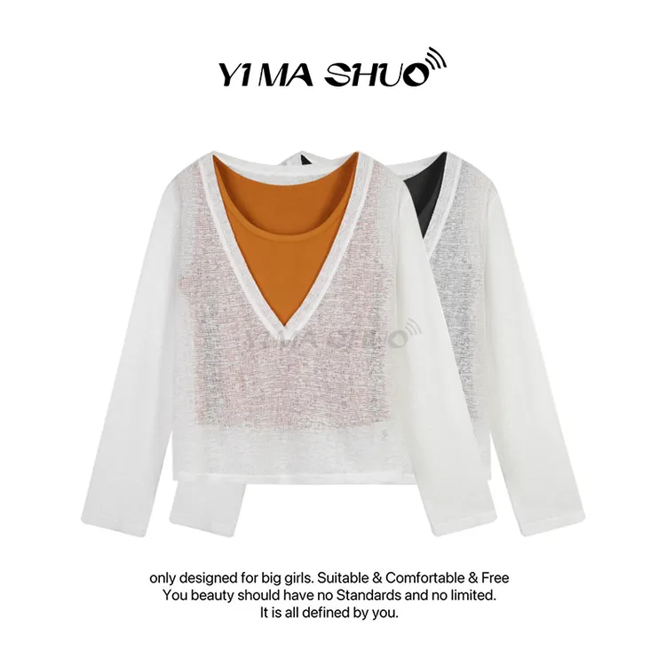 【伊妈说大码女装】早秋新款大码女气质吊带背心轻薄长袖上衣套装