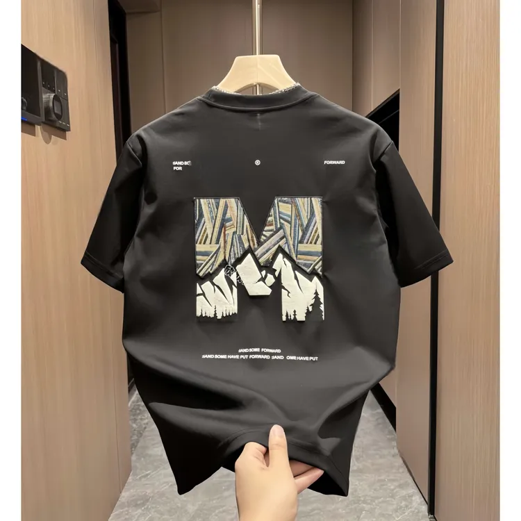 2026夏季纯棉字母M印花短袖男士圆领T恤潮流时尚痞帅半袖大码男装