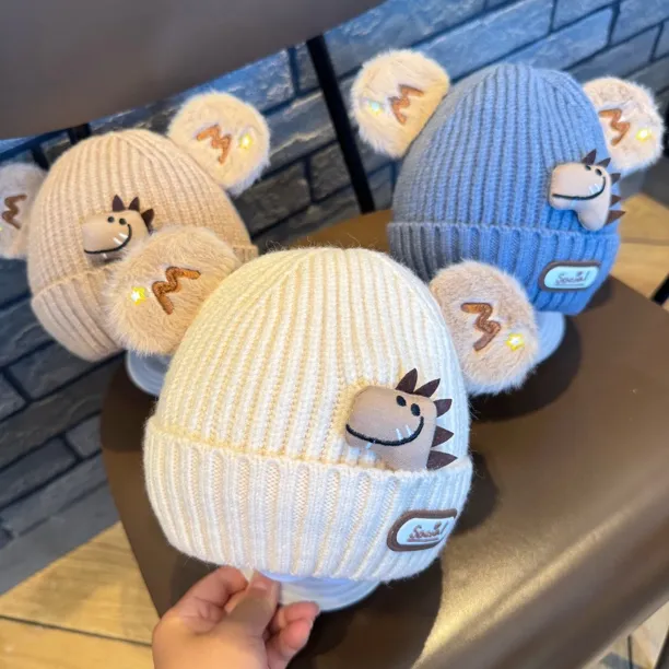 婴儿帽子冬季可爱防风套头针织帽秋冬婴幼儿加厚保暖宝宝毛线帽冬