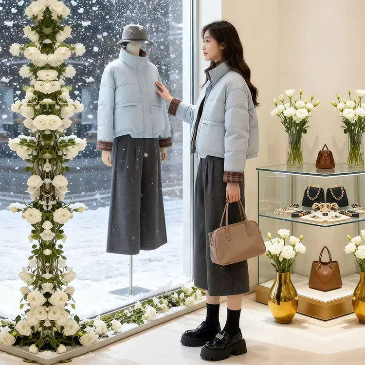 巨好看羽绒棉服女款秋冬季韩系宽松立领短款撞色格子拼接棉衣外套