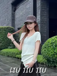 LIUJIUJIU 夏季新款时尚气质百搭针织花边设计感T恤TX4171L