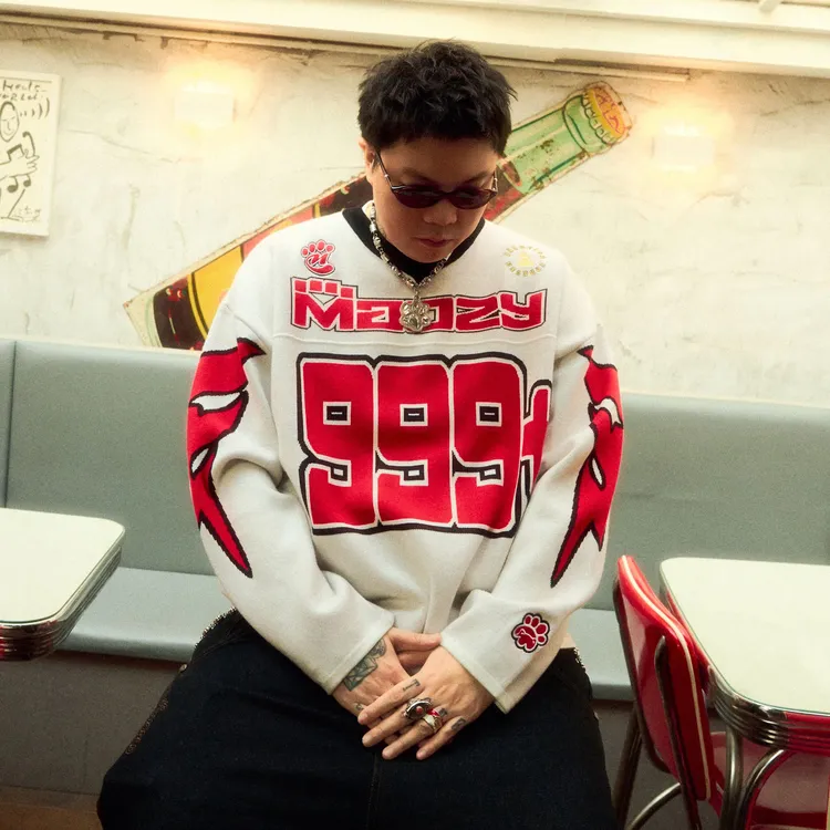 MAOZYWORLD功夫胖同款「999+」V领重磅毛衣