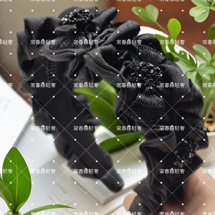 A-40韩版宽边褶皱蓬松高颅顶珠饰发箍头箍