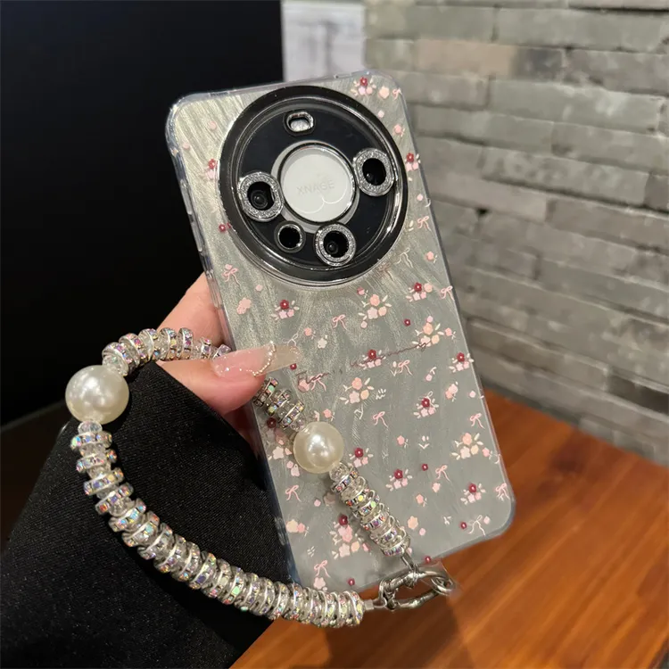 ins风小碎花适用华为mate60Pro+手机壳pura70Pro软镜头膜50手链女