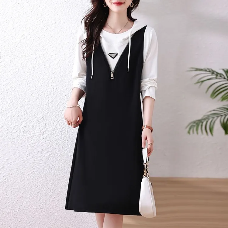 春秋中长款休闲风气质时尚套装减龄洋气宽松韩版两件套连衣裙