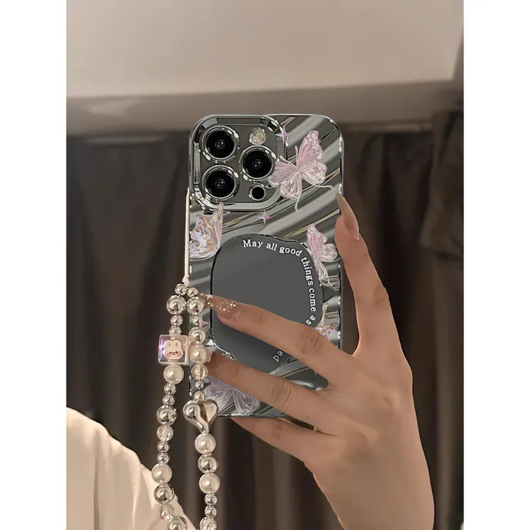 适用ins水晶梦幻蝴蝶苹果14promax手机壳iphone15/13/12/11镜面xr