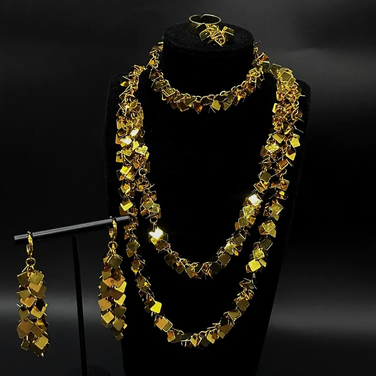 钛钢项链 【古米】4/100星河璀璨金色钛钢长款百搭项链耳环手链戒指