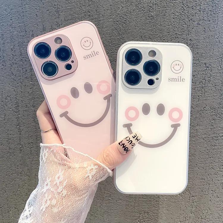 适用笑脸玻璃壳苹果16/华为荣耀/OPPO/VIVO/小米iPhone手机壳个性