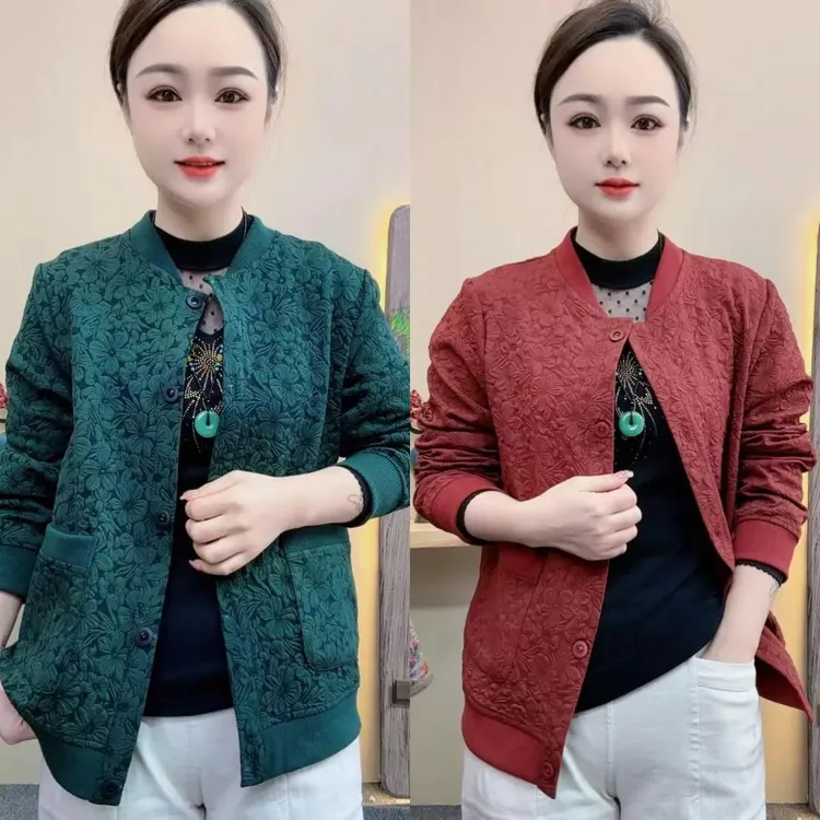 春季新款宽松休闲棒球服外套女休闲显瘦遮肉百搭纯色圆领上衣开衫
