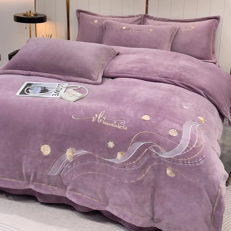 水星家纺牛奶绒四件套珊瑚绒加厚加绒被套双面绒被罩联名优品