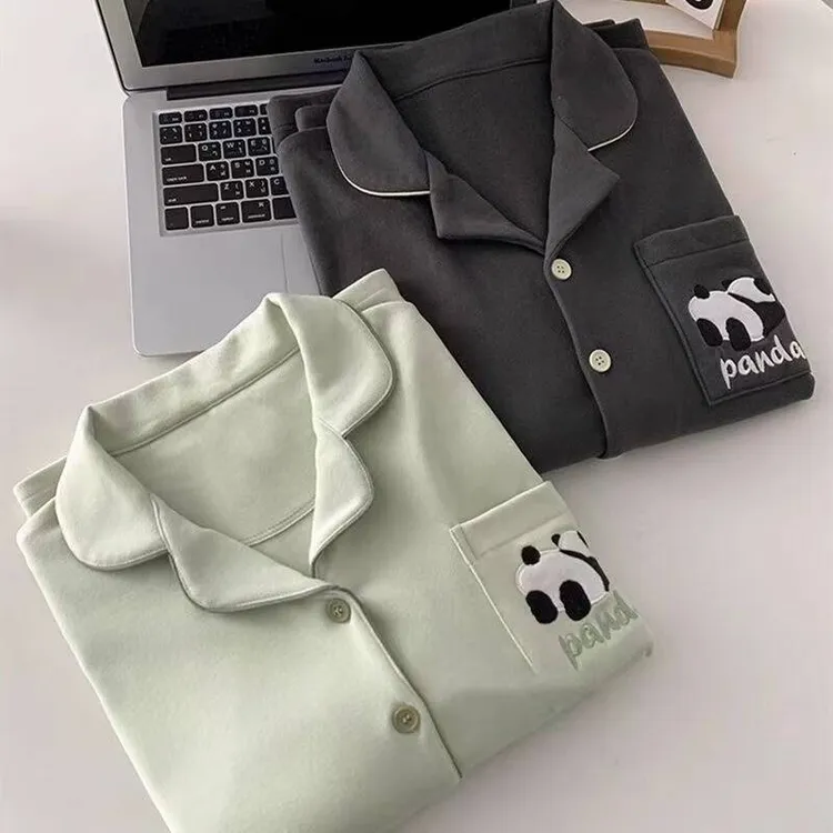 情侣冬季德绒家居服男女士可爱熊猫加绒睡衣秋冬保暖套装4134