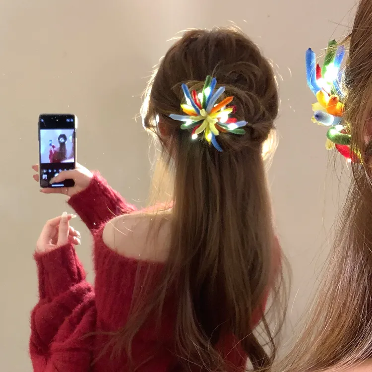 新年花火~毛绒扭扭棒焰花发光发夹女高级感侧边夹跨年发卡发饰潮