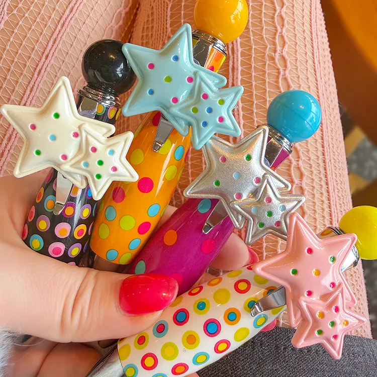 可爱卡通小星星萌趣按动笔圆珠笔创意卡通软萌星星按动笔中性笔
