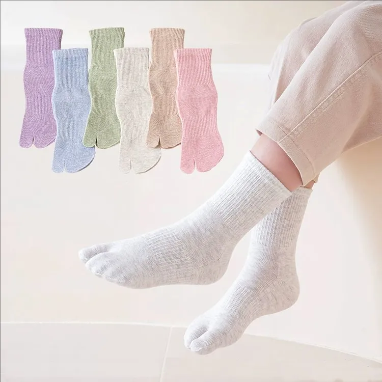 儿童二指袜棉男童中筒袜秋冬马卡龙色男孩女孩拇指袜矫正脚趾袜子