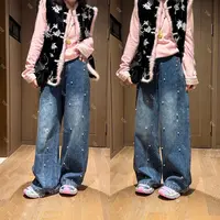YDFSTUDIO小众【璀璨裤型】欧货高品重工钉珠烫钻设计直筒牛仔裤