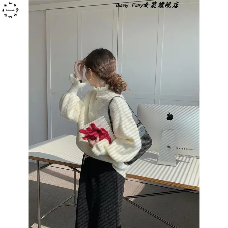 慵懒风格的女士毛衣春秋冬新款加码肥姐真菌高领底衫长袖内上衣
