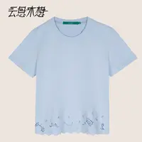 Ysimo-X云思木想 木棉花开 舒适绣花镂空100棉罗纹圆领T恤13176
