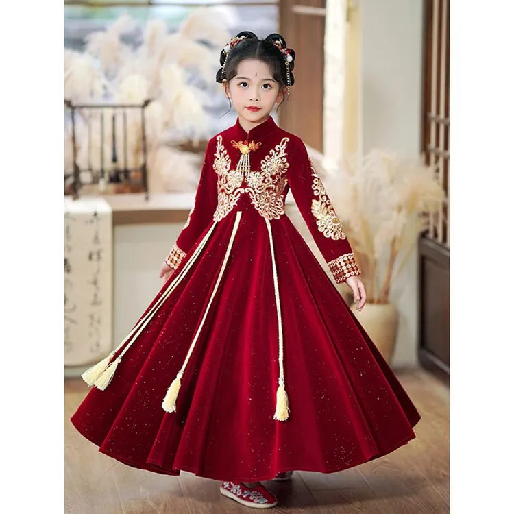 奥莱正品汉代冬女古风秋冬年衣儿童红色喜庆年衣新秋季儿童古风