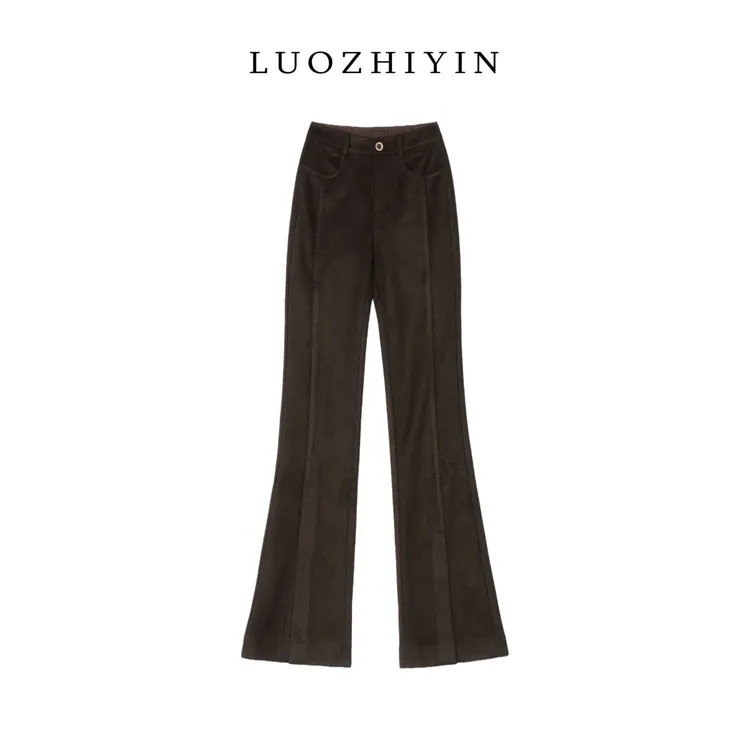 R123384W【山羊绒+桑蚕丝】牛仔裤通勤微喇裤高腰开叉百搭口休闲裤