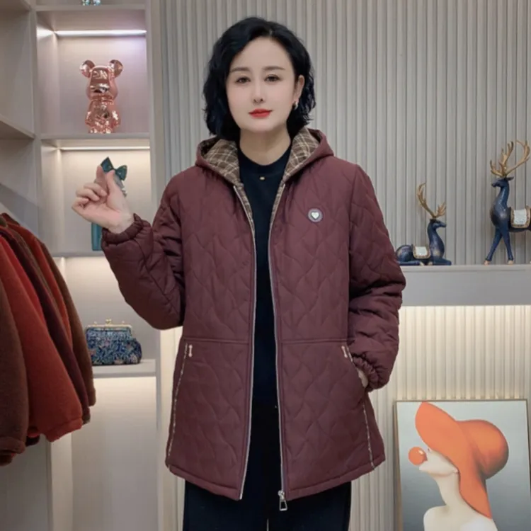 秋冬新款时尚休闲显瘦百搭气质宽松连帽中老年妈妈装