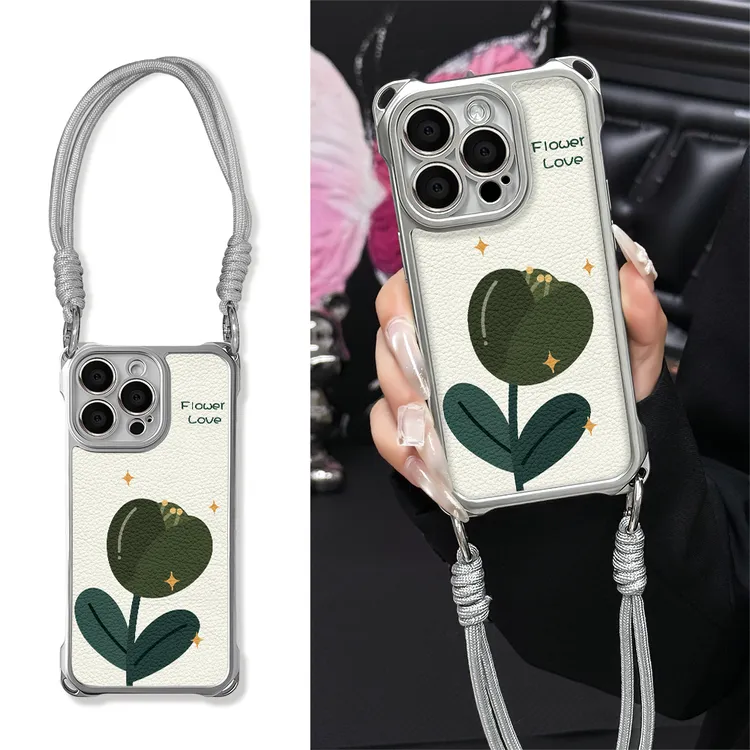 适用于苹果16华为OPPO小米VIVO高级感小众四角挂绳手机壳YA0190