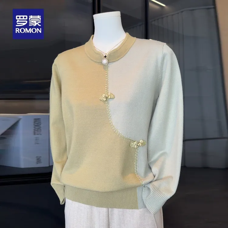 罗蒙2025新款妈妈秋装国风针织上衣中老年女洋气毛衣春秋打底小衫