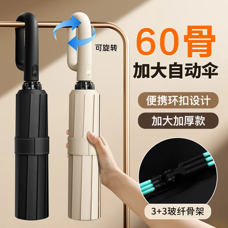 全自动60骨环扣晴雨两用折叠遮阳伞抗风防晒商务适用
