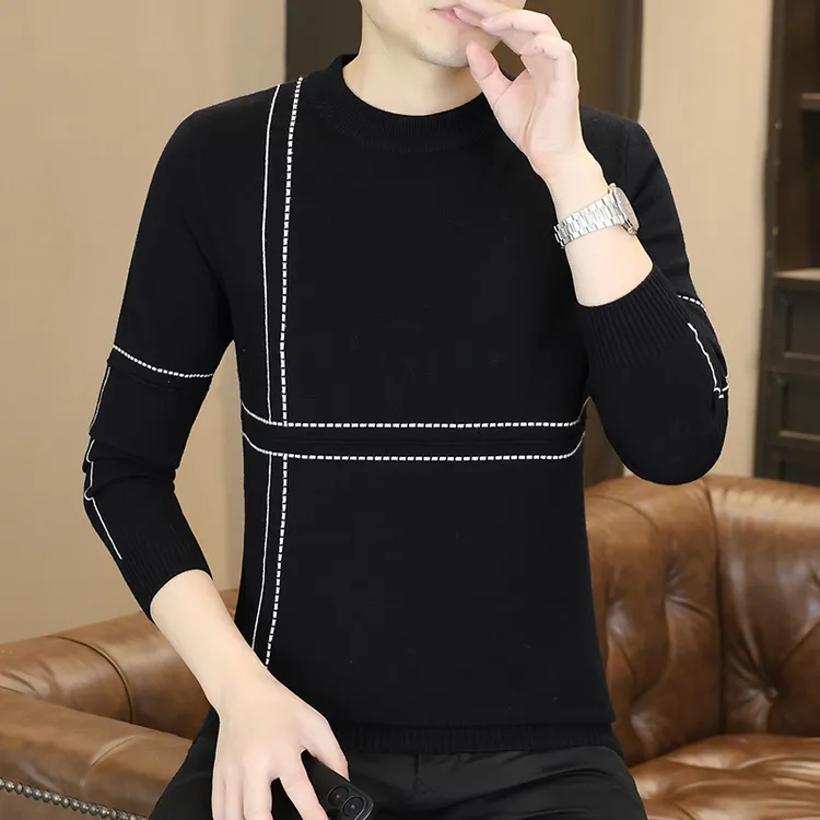 高档简约圆领针织衫毛衣男士秋冬时尚保暖百搭打底衫品质男装5182