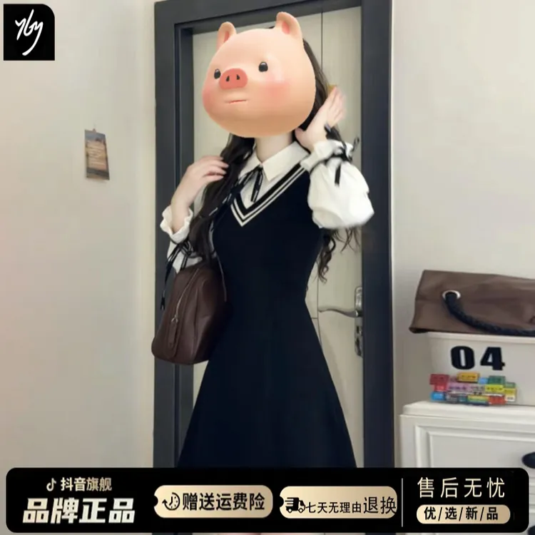 假两件衬衫连衣裙子女早秋2025新款春秋季韩系学院风收腰气质短裙