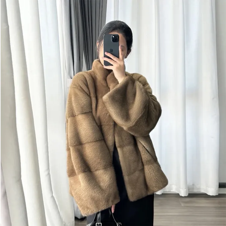 【云上白月光】小立领横排短款貂皮大衣女天鹅绒整貂皮草外套