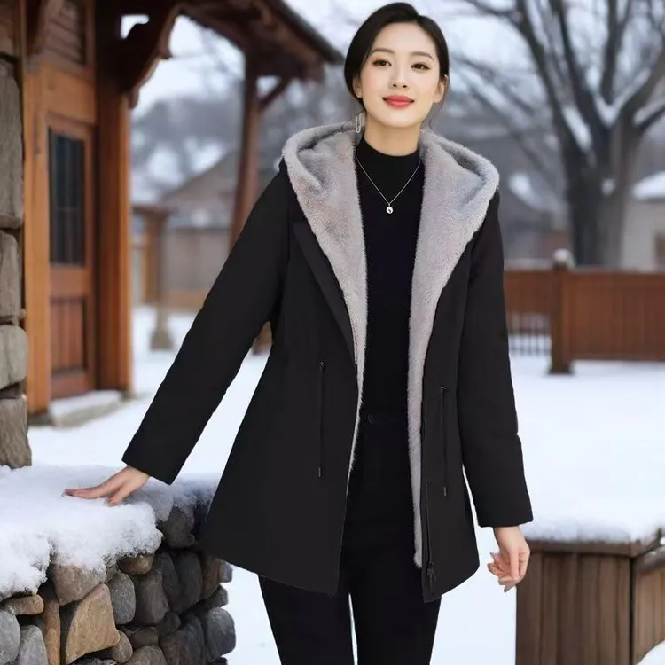 2025新款派克棉服秋冬加绒连帽外套休闲宽松保暖棉衣尼克服上衣女
