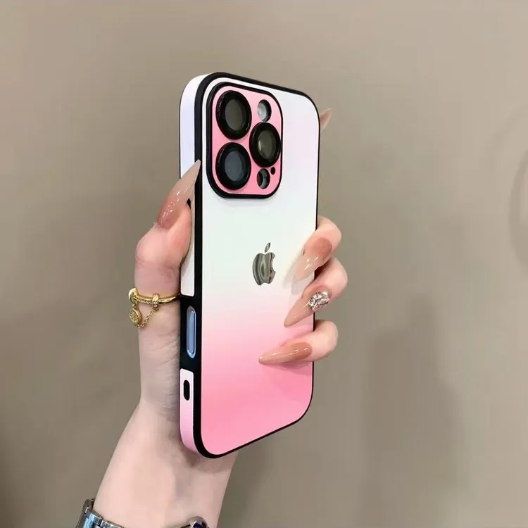 渐变色高颜值全包边素皮适用iphone16promax手机壳15情侣14个性女
