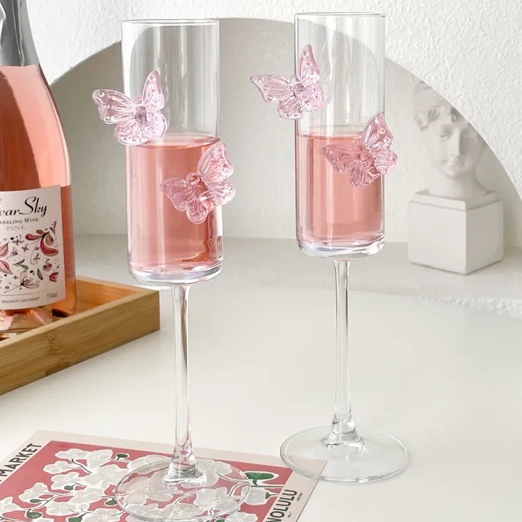 轻奢香槟杯高颜值玻璃杯创意小众鸡尾酒杯高脚酒杯红酒杯果汁杯子