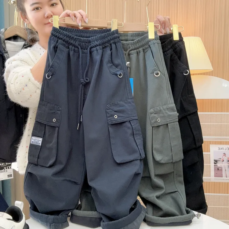 童装2025秋冬季新款男童中大童韩版儿童大口袋工装裤休闲长裤A909