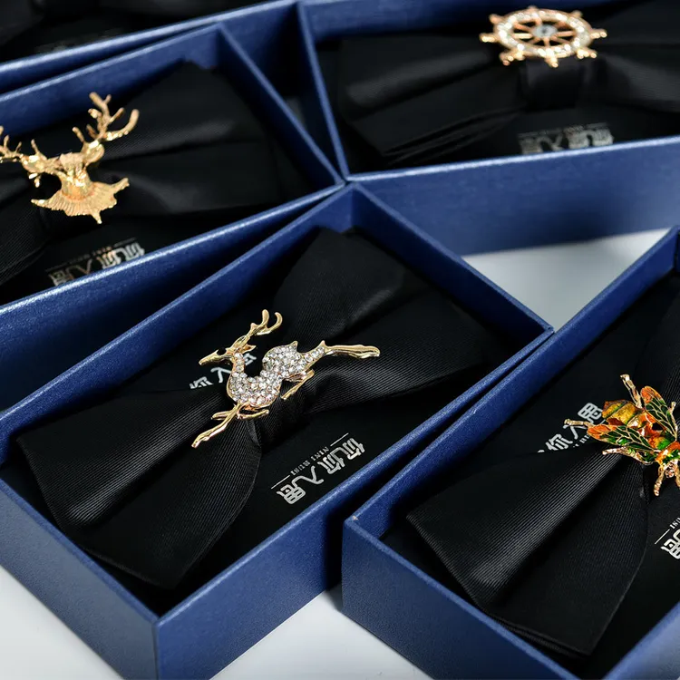 男士商务手工黑色素雅纯色带钻领结蝴蝶结领花新郎伴郎个性时尚