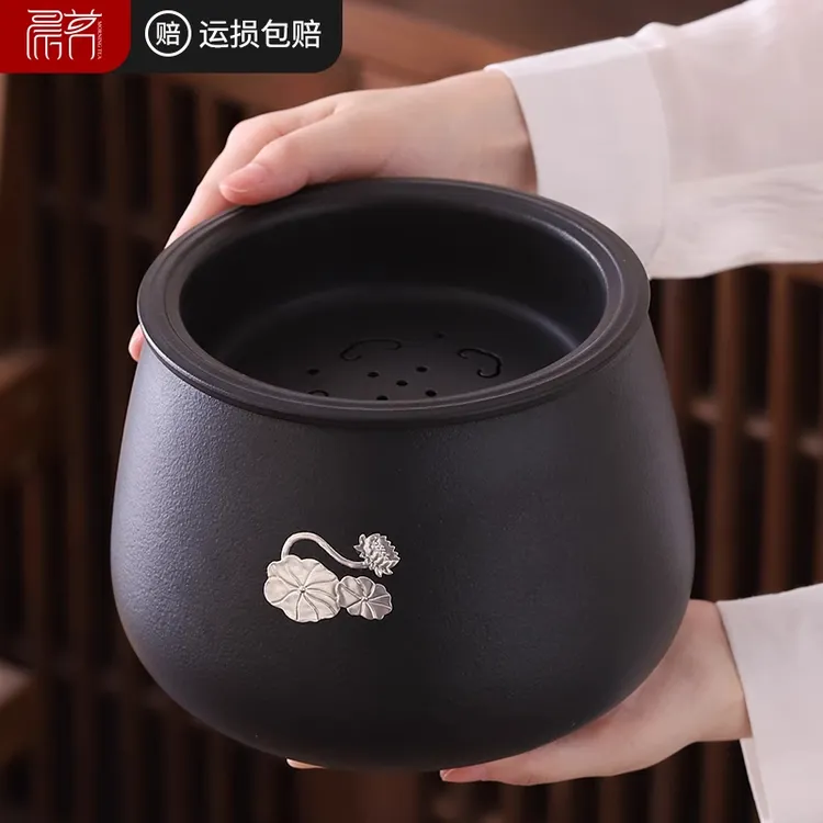 茶洗家用陶瓷茶渣缸大小号水盂建水废水桶功夫茶道配件茶水缸带盖