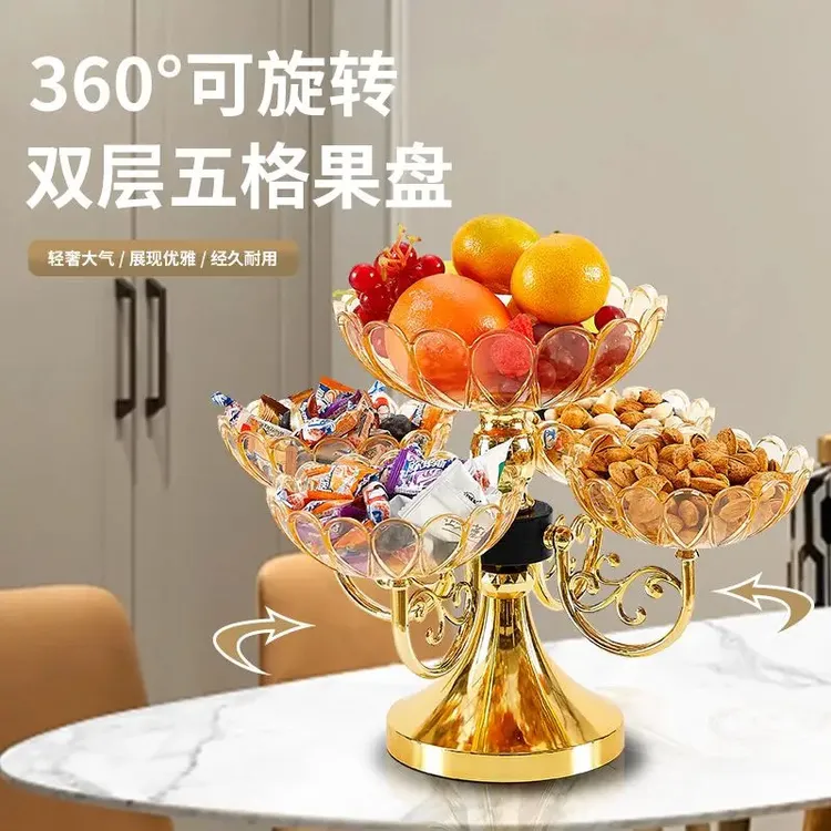 欧式豪华水果盘客厅家用上档次旋转果盘轻奢氛围感大气多层糖果盘