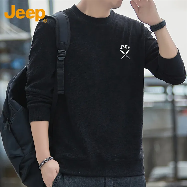 Jeep吉普男士春秋宽松休闲卫衣长袖T恤潮流圆领百搭打底衫上衣服